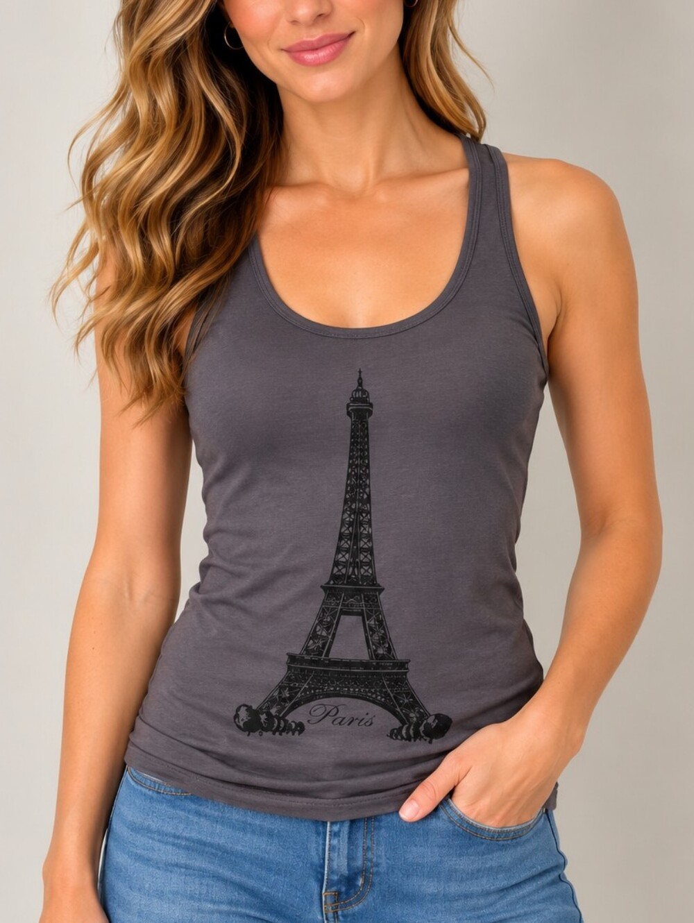 Next Level Apparel Women’s Eiffel Tower Graphic Racerback Tank Top Size S
